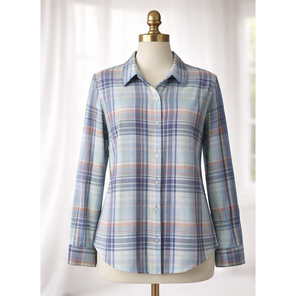 Women's Coolibar Mylitta Travel Button Front UPF 50+ Sun Protection Plaid Size L